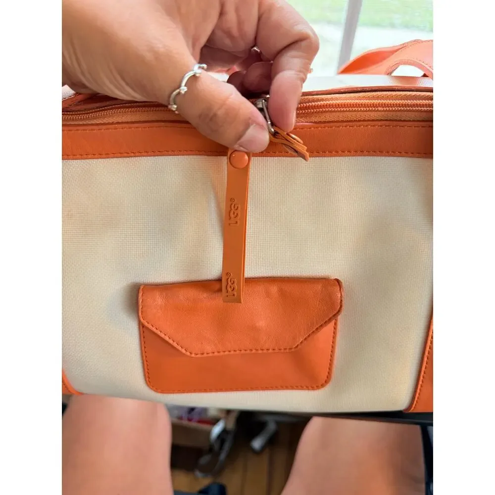 UGG Australia Orange Cream Coated Canvas Faux Leather Barrel Duffel Y2K Bag